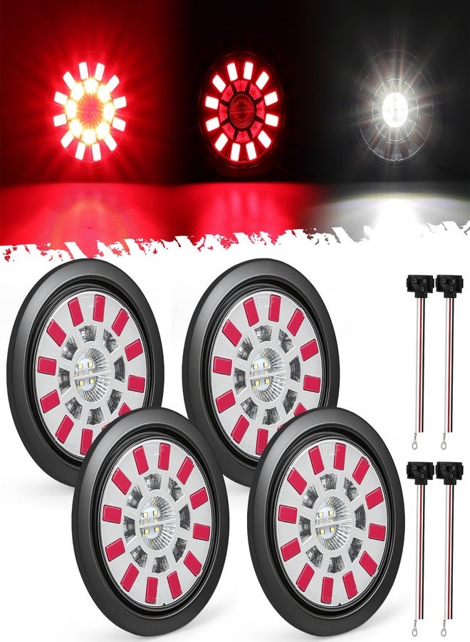 Partsam 4PCS 4 Inch Round LED Trailer Tail Lights 24 LEDs - Stop Turn Tail Brake Reverse Backup Combo Red/White - IP67 Waterproof Flush Mount Grommet Kit 10-30V for Truck RV Boat Trailer - Image 1