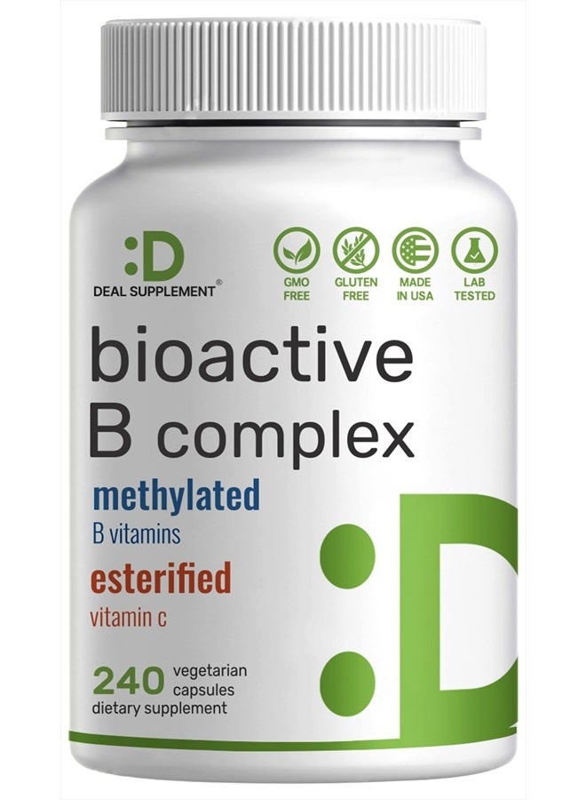 Bioactive Vitamin B Complex | 240 Veggie Capsules - Methylated B Vitamins & Esterified Vitamin C, High Potency & Easy Absorption – Immune, Energy, & Metabolism Supplement – Non-GMO, Vegan