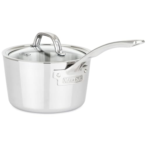 Viking Contemporary 3-Ply Stainless Steel Sauce Pan with Glass Lid, 2.4 Quart Saucepan Cooking Pot, Dishwasher and Oven Safe, Induction Ready, Silver - Image 1