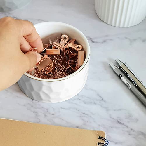 HOMSUN Paper Clip Holder Ceramic Paper Clip Holders Paperclips Holder Dispenser Cute Gold Line Paper Clip Organizer for Desk Binder Clip Holder Bobby Pin Hair Clip Holder Gift for Office White - Image 5
