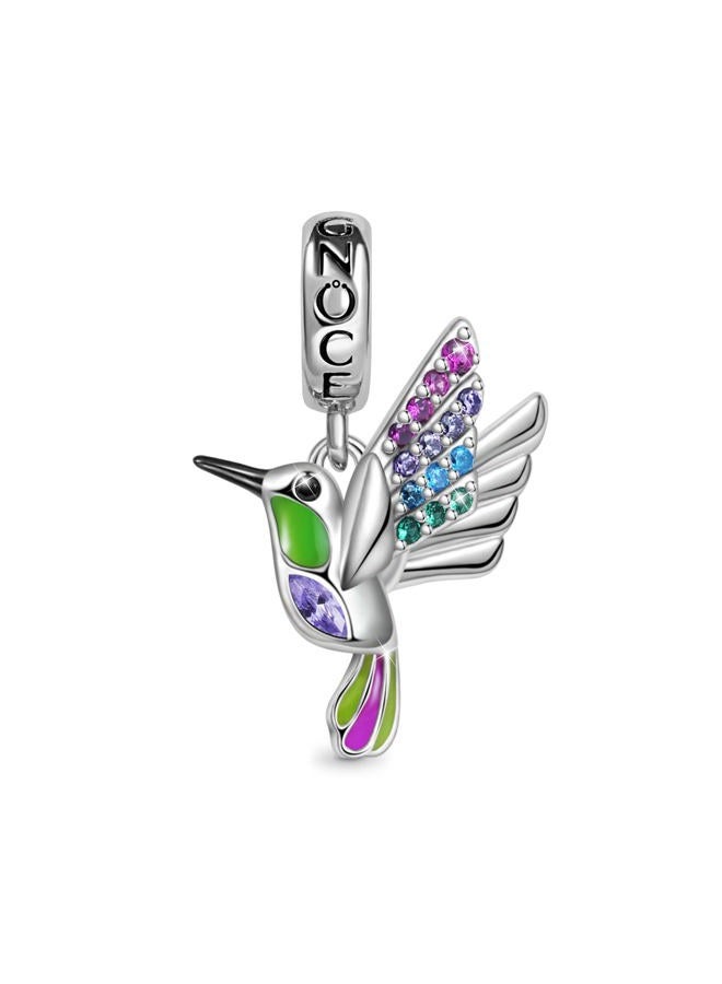 GNOCE Flower/Plant Pendant Charms 925 Sterling Silver Dangle Hummingbird Charm Bead Fit Bracelet/Necklace For Women Girls Wife Daughter, Sterling Silver, Cubic Zirconia - Image 1