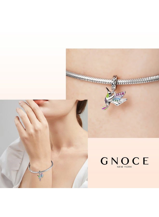 GNOCE Flower/Plant Pendant Charms 925 Sterling Silver Dangle Hummingbird Charm Bead Fit Bracelet/Necklace For Women Girls Wife Daughter, Sterling Silver, Cubic Zirconia - Image 5