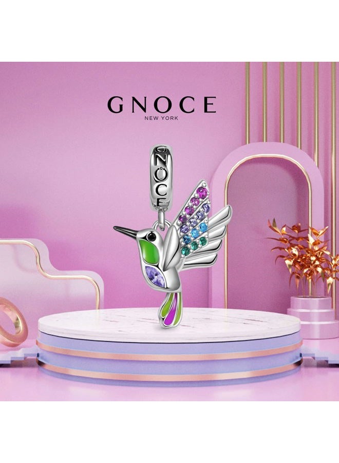 GNOCE Flower/Plant Pendant Charms 925 Sterling Silver Dangle Hummingbird Charm Bead Fit Bracelet/Necklace For Women Girls Wife Daughter, Sterling Silver, Cubic Zirconia - Image 3