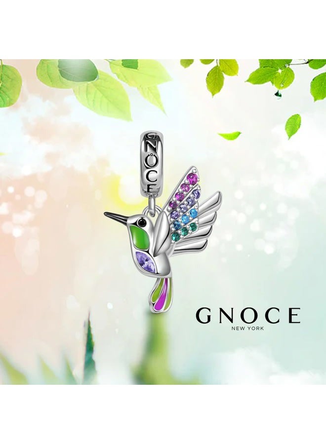GNOCE Flower/Plant Pendant Charms 925 Sterling Silver Dangle Hummingbird Charm Bead Fit Bracelet/Necklace For Women Girls Wife Daughter, Sterling Silver, Cubic Zirconia - Image 2