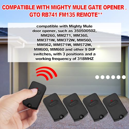 Kingdder 4 Pcs Gate Opener Remote Compatible with Mighty Mule RB741 Gate Control Remote Works Compatible with GTO RB741/FM135 Transmitter Control Single Button Garage Door Controller Replacement - Image 3