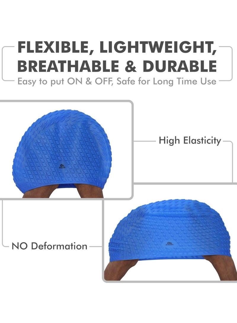 MUMS PLANET Swimming Cap, Waterproof Silicone Swimming Cap Large Elastic Stretch Freely for Swimming Equipment (Blue) _ Silicone Cap-Swimming cap - Image 5
