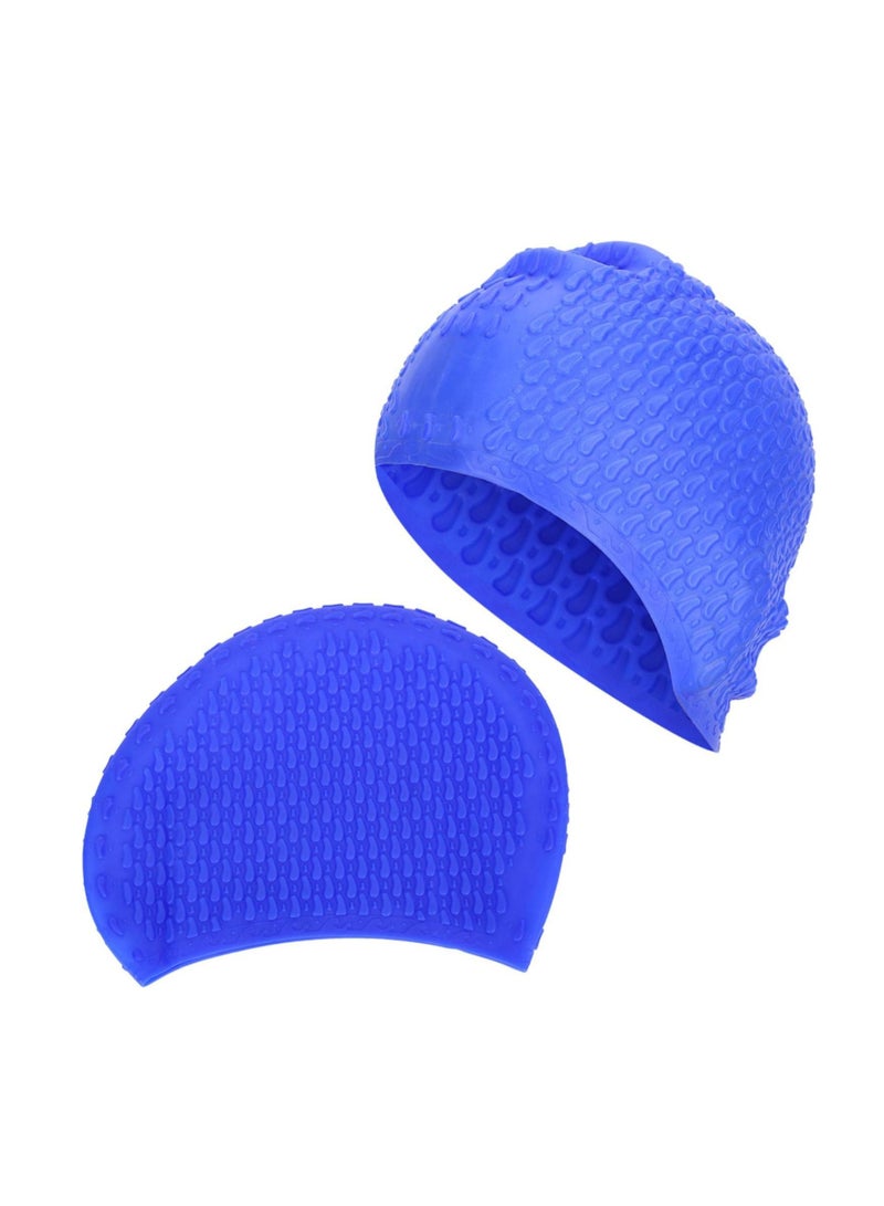 MUMS PLANET Swimming Cap, Waterproof Silicone Swimming Cap Large Elastic Stretch Freely for Swimming Equipment (Blue) _ Silicone Cap-Swimming cap - Image 2