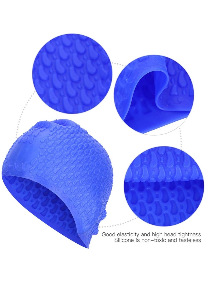 MUMS PLANET Swimming Cap, Waterproof Silicone Swimming Cap Large Elastic Stretch Freely for Swimming Equipment (Blue) _ Silicone Cap-Swimming cap - Image 3