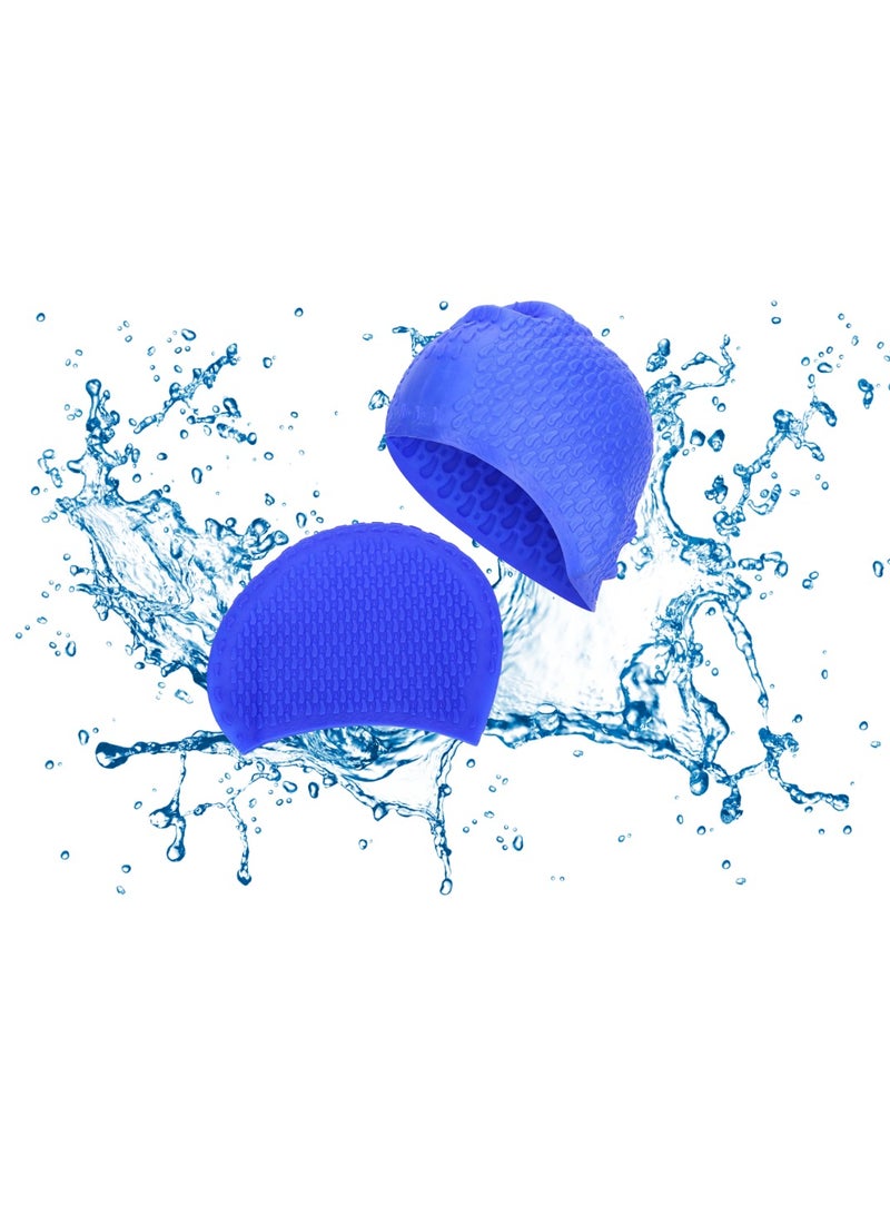 MUMS PLANET Swimming Cap, Waterproof Silicone Swimming Cap Large Elastic Stretch Freely for Swimming Equipment (Blue) _ Silicone Cap-Swimming cap - Image 1