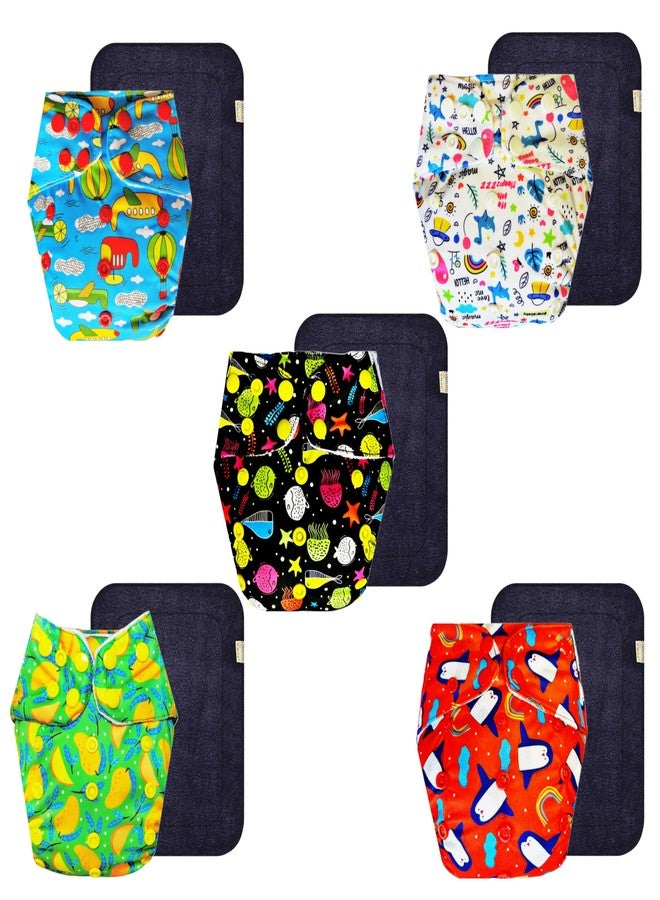 Dumbledo Premium Cloth Diaper with Black Insert (Pack of 5) | Dry Feel and Comfortable | Reusable & Washable | Travel Friendly | Worry-Free Diapering | 3 Months - 3 Years | Unisex Baby - Image 1