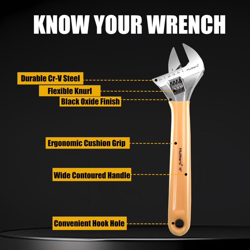 MULWARK 3-piece Adjustable Wrench Sets, 10/8/6 Inch Cr-V Steel Wrench with Grip - Versatile and Durable Tool Kit for Effortless Tightening and Loosening in for Home, Garage, Workshop and DIY - Image 3