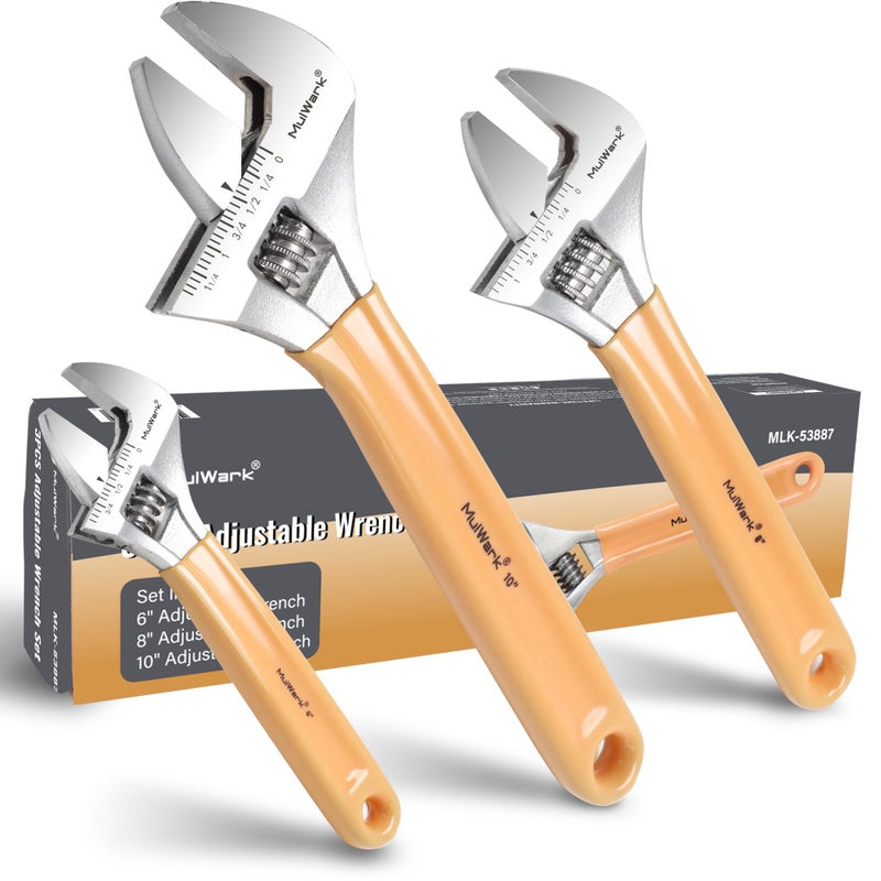 MULWARK 3-piece Adjustable Wrench Sets, 10/8/6 Inch Cr-V Steel Wrench with Grip - Versatile and Durable Tool Kit for Effortless Tightening and Loosening in for Home, Garage, Workshop and DIY - Image 1