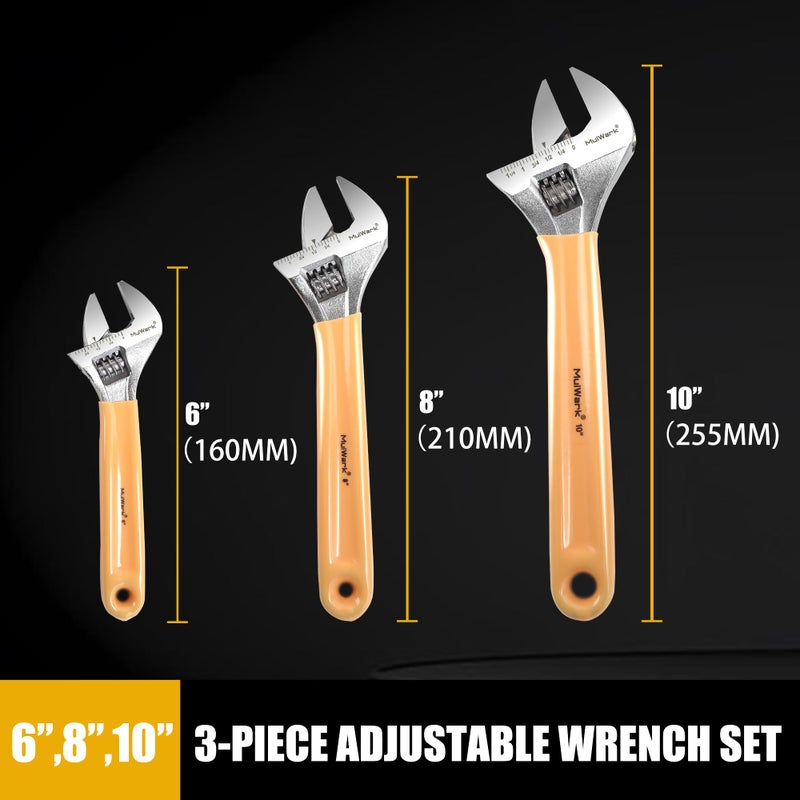 MULWARK 3-piece Adjustable Wrench Sets, 10/8/6 Inch Cr-V Steel Wrench with Grip - Versatile and Durable Tool Kit for Effortless Tightening and Loosening in for Home, Garage, Workshop and DIY - Image 2