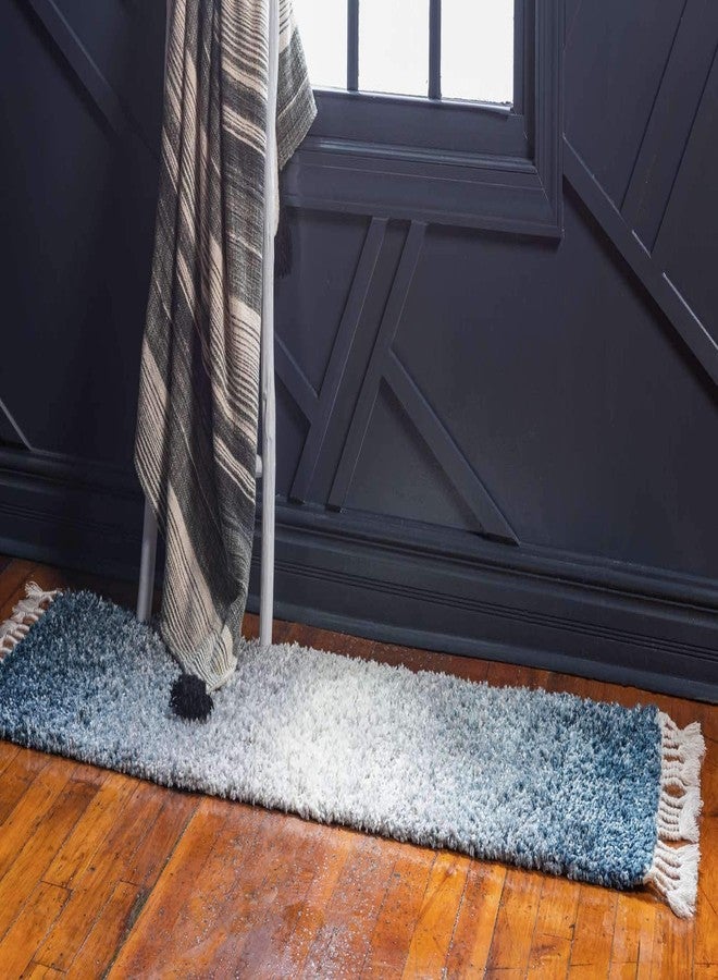 يونيك لوم سجادة منطقة من مجموعة يونيك لوم هيجي شاغ - متدرج الألوان (2' 2" × 6' ممر، أزرق/بيج) - Image 2