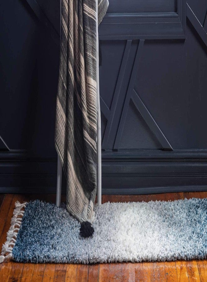 يونيك لوم سجادة منطقة من مجموعة يونيك لوم هيجي شاغ - متدرج الألوان (2' 2" × 6' ممر، أزرق/بيج) - Image 3