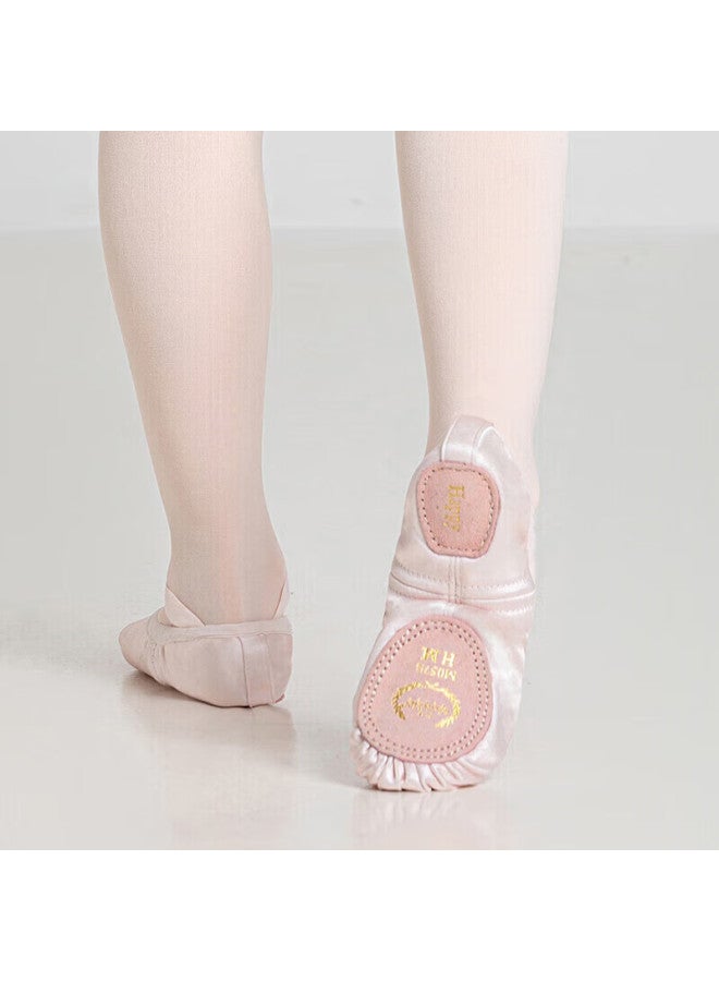Sansha Children's Dance Practice Shoes, Elastic Satin Ballet Flats, Two-piece Sole Cat Paw Shoes, English Satin, Size 32 - Image 1