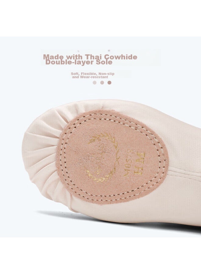Sansha Children's Dance Practice Shoes, Elastic Satin Ballet Flats, Two-piece Sole Cat Paw Shoes, English Satin, Size 32 - Image 5