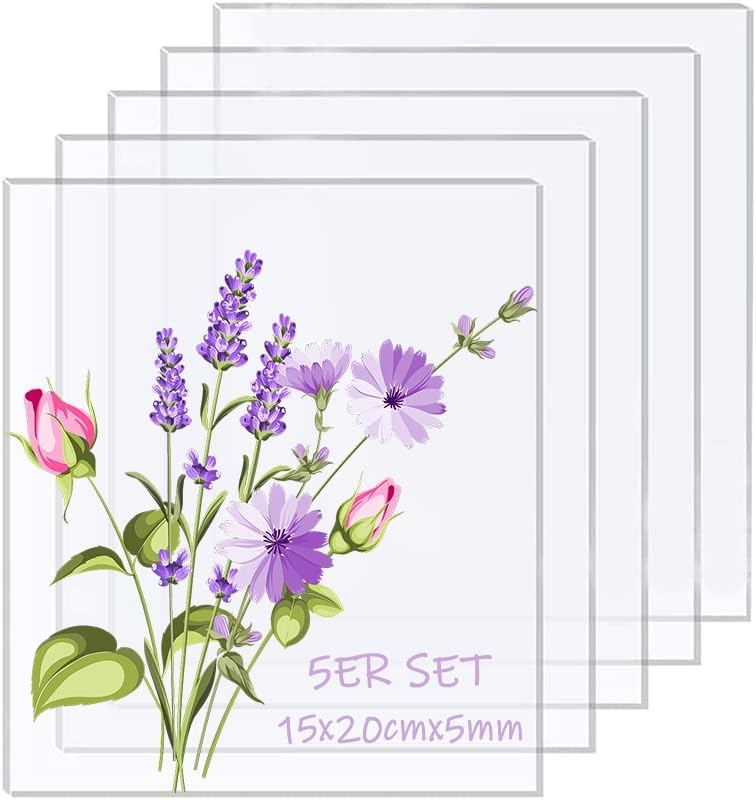 XUBX 5 Pieces 15x20cm 5mm Clear Acrylic Sheets, Transparent Plexiglass, Perspex Sheets, Perspex Plastic Panel for Picture Frame Glass Replacement, Projects Display, Painting - Image 1