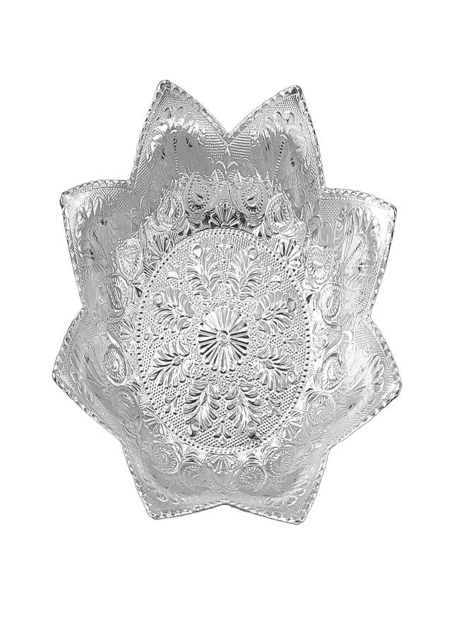 SAI PRASEEDA Decorative Non Metallic Silver Finish Serving Thalis (18 x 18 x 5 cm)-Pack of 6 |Traditional Seer Plates for Return Gifts, Pooja, Festivals, Weddings & Home Décor SMLSLVRT-2 - Image 5