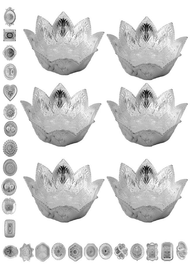 SAI PRASEEDA Decorative Non Metallic Silver Finish Serving Thalis (18 x 18 x 5 cm)-Pack of 6 |Traditional Seer Plates for Return Gifts, Pooja, Festivals, Weddings & Home Décor SMLSLVRT-2 - Image 1