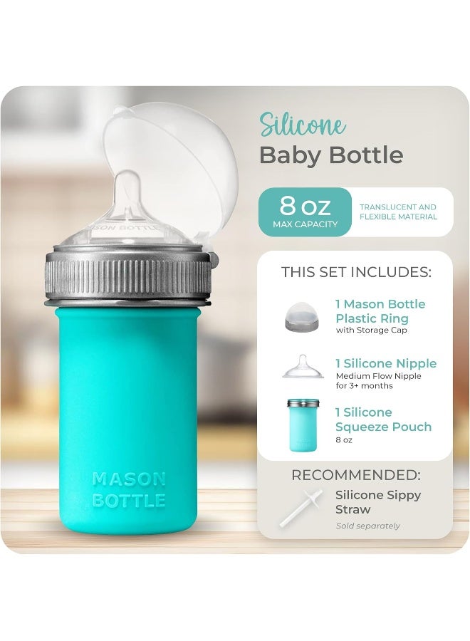 Mason Bottle Silicone Baby Bottle (8 oz, Teal) - Image 2