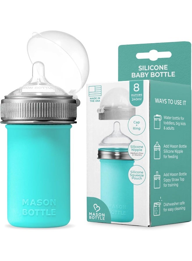 Mason Bottle Silicone Baby Bottle (8 oz, Teal) - Image 1