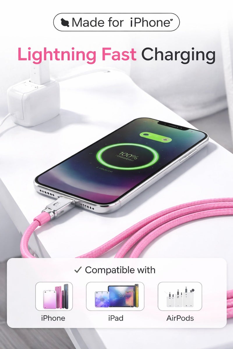 High-Speed 1m USB to Lightning Cable – Apple Certified Fast Charger and Data Transfer Cord – Compatible with iPhone 14/13/12/11/XS/X/8/7, iPad, iPod – Durable, Tangle-Free, Reliable Design - Image 4