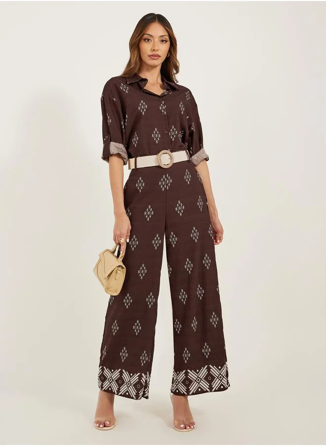 Styli Button Details Belted Shirt and Trouser Co-Ord Set