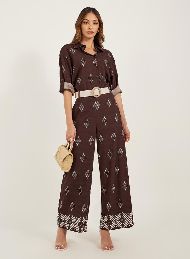Styli Button Details Belted Shirt and Trouser Co-Ord Set  - Image 1