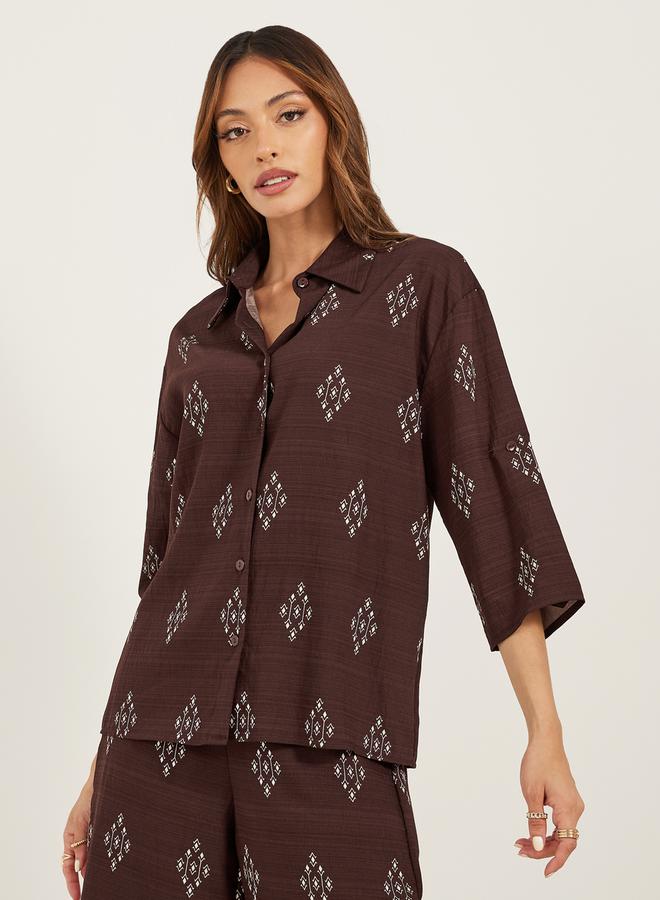 Styli Button Details Belted Shirt and Trouser Co-Ord Set  - Image 2