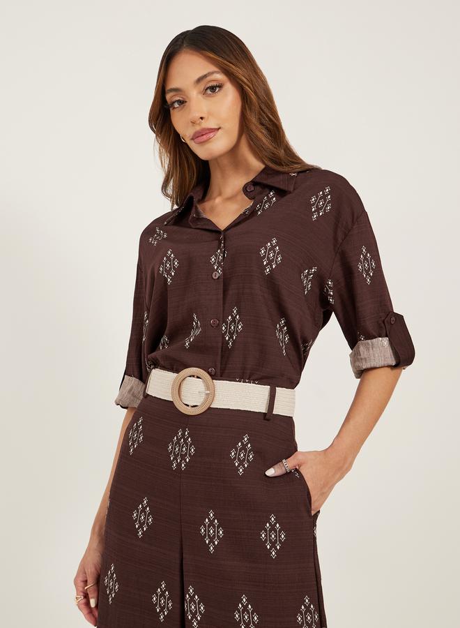 Styli Button Details Belted Shirt and Trouser Co-Ord Set  - Image 5