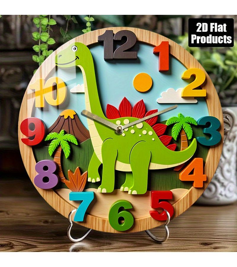 1 قطعة ساعة حائط ديناصور 8 بوصة، حركة كوارتز صامتة غير موقوتة، ساعة دائرية من الأكريليك تعمل بالبطارية للغرفة وغرفة النوم - Image 2