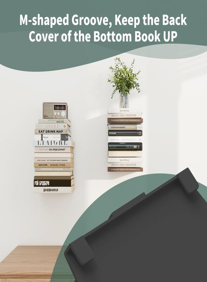 Mefirt Invisible Floating Bookshelves for Wall, 2 Tier Vertical Spine Book Tower, Heavy Duty Floating Book Shelves Metal Black Book Organizers for Bedroom Living Room Office Study Room, 3 Pack - Image 3