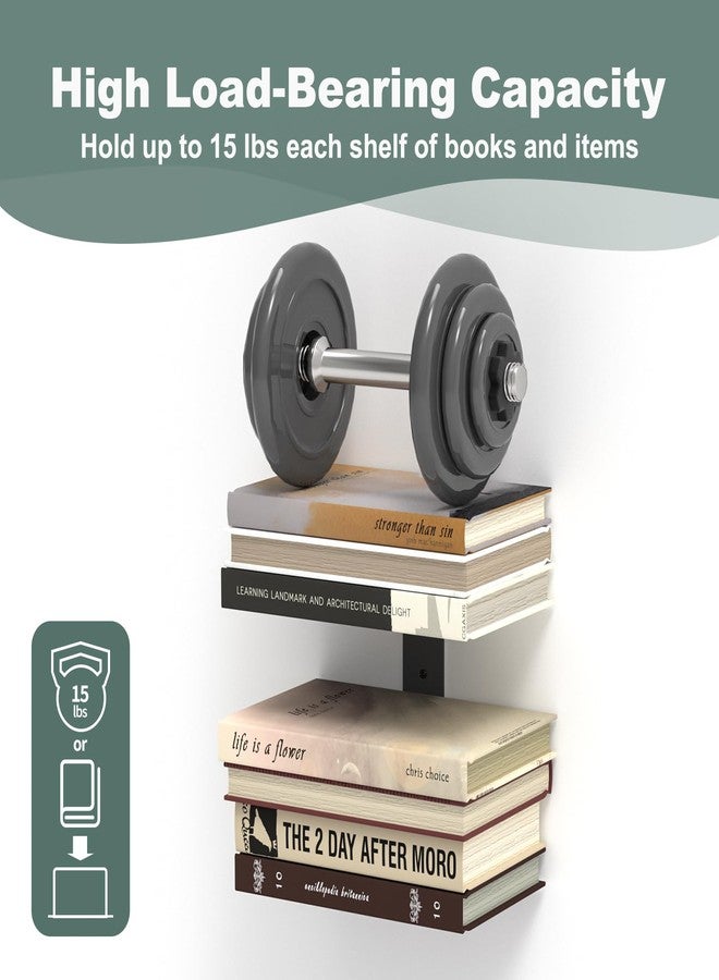 Mefirt Invisible Floating Bookshelves for Wall, 2 Tier Vertical Spine Book Tower, Heavy Duty Floating Book Shelves Metal Black Book Organizers for Bedroom Living Room Office Study Room, 3 Pack - Image 4