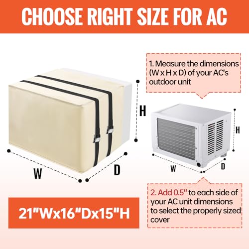 Amerbro Window Air Conditioner Covers for Outside Unit to Protect AC and Winter Insulation, Waterproof & Snowproof AC Covers for Outside Window Units with 3 Layers Insulation, 21" W x 15" H x 16" D - Beige - Image 2