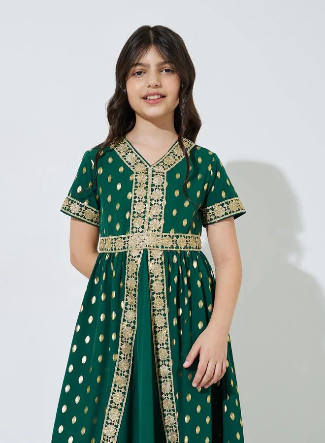 Amirah Teen Girls Foil Print with Lace Insert