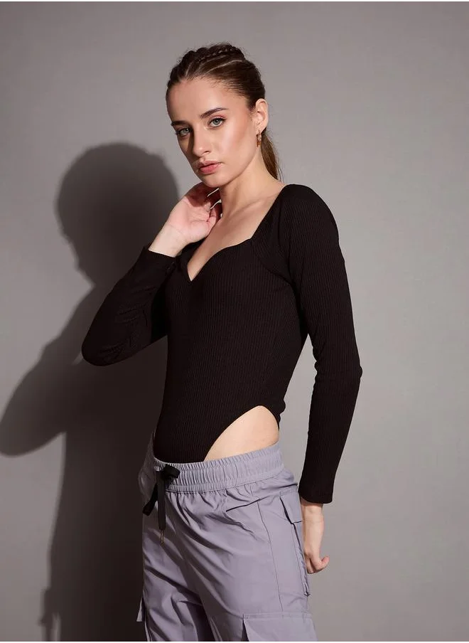 SASSAFRAS Ribbed Sweetheart Neck Bodysuit by Styli