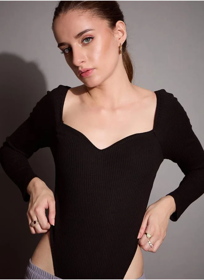 SASSAFRAS Ribbed Sweetheart Neck Bodysuit by Styli