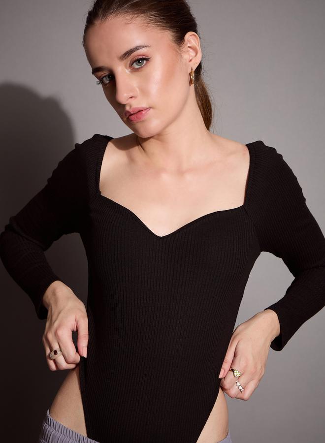 SASSAFRAS Ribbed Sweetheart Neck Bodysuit by Styli - Image 4