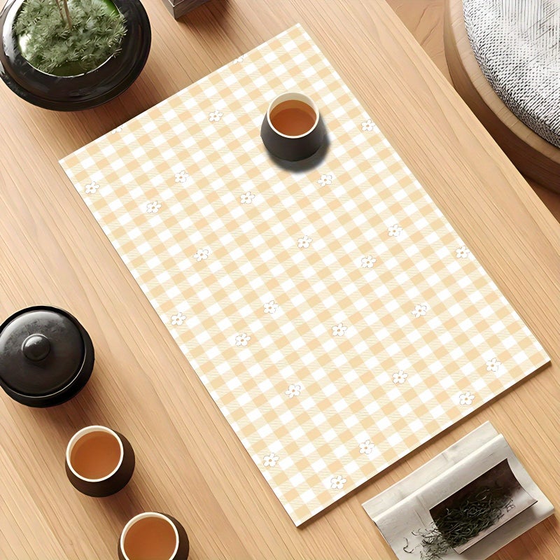 1pc Yellow Checkered Floral Kitchen Drainage Mat Countertop Absorbent Mat For Tables and Coasters Bathroom Sink Coaster Tray Washing Machine Heat Insulation Mat 236x236 Inch - Image 1