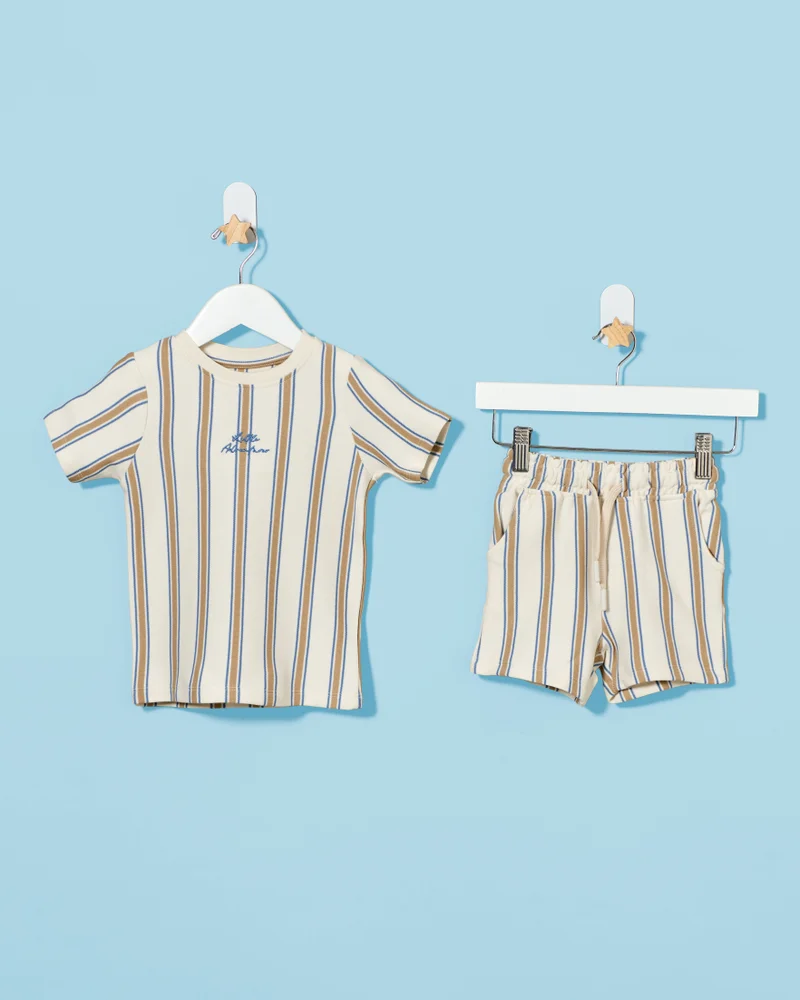 REDTAG Infant Boys Beige T-Shirt With Shorts Set
