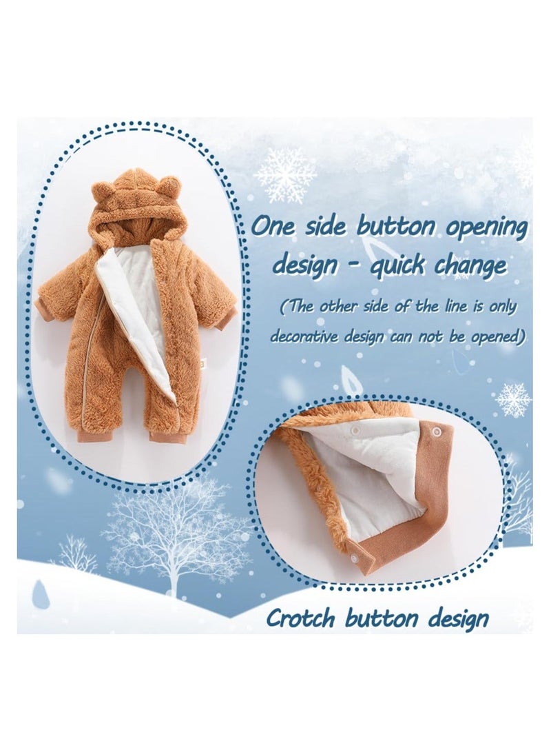 1Pcs Newborn Baby Bear Onesie Outfit Suit Girls Boys Fleece Jumpsuit Romper Hooded Coat Winter Clothes Outwear Snowsuit 59cm Khaki - Image 3