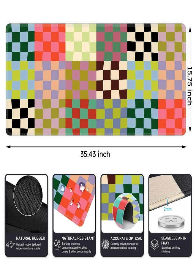 iCasso Checkered Desk Mat, Cute XXL Large Mouse Pad for Desk Cover, Anti-Slip Big Mousepad with Stitched Edges, Keyboard Mat for Computer Desktop Protector (Retro Checkered) - Image 2