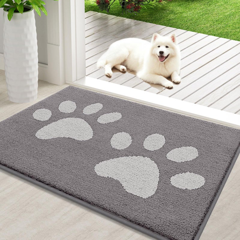 Buganda Dog Door Mat for Muddy Paws  Absorbent Dirt Trapper Washable Indoor Door Mat  Non Slip Low-Profile Mud Mat for Dogs  Front Entrance Door Mat for Inside Floor (36x24 Inches  Light Grey) - Image 1