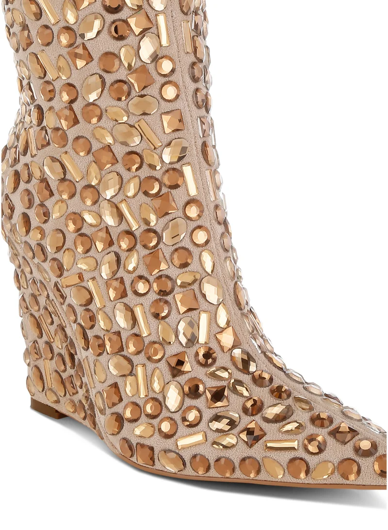 London Rag  Diamante Slim Wedge Heel Boots in Beige for Women | Best Price UAE