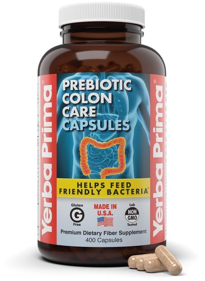 Yerba Prima - Prebiotic Colon Care Capsules 400 Caps Five Forms Of Fiber Plus Fos Prebiotics Dietary Health Supplement Healthy Soluble & Insoluble Fibers For Regularity & Digestive Support - Image 1