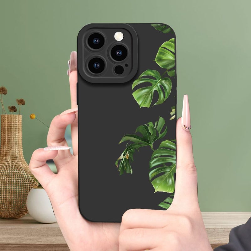 غطاء قرمزي من مزيج الأوراق الخضراء لهاتف iPhone 15 Pro Max فاخر ومقاوم للسقوط - Image 1