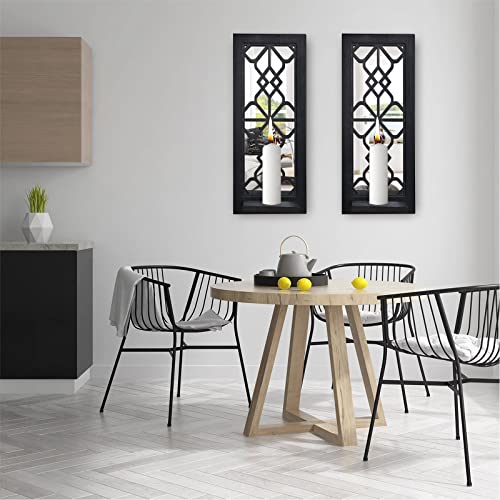ZEXUIRU Wood Wall Sconce Candle Holder Set 2, Rustic Candle Sconces, Farmhouse Hanging Wall Décor, Carved Wood Frame, Mirrored Wall Accent - Image 2