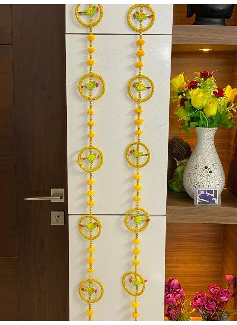 MAGPIE Magpie Collections Traditional Latkan Pair of 5 Parrot Moti Door latkan Toran Yellow Colour Bangle Home Dcor Bandhanwar for Decoration 3 Ft 2 String  - Image 2