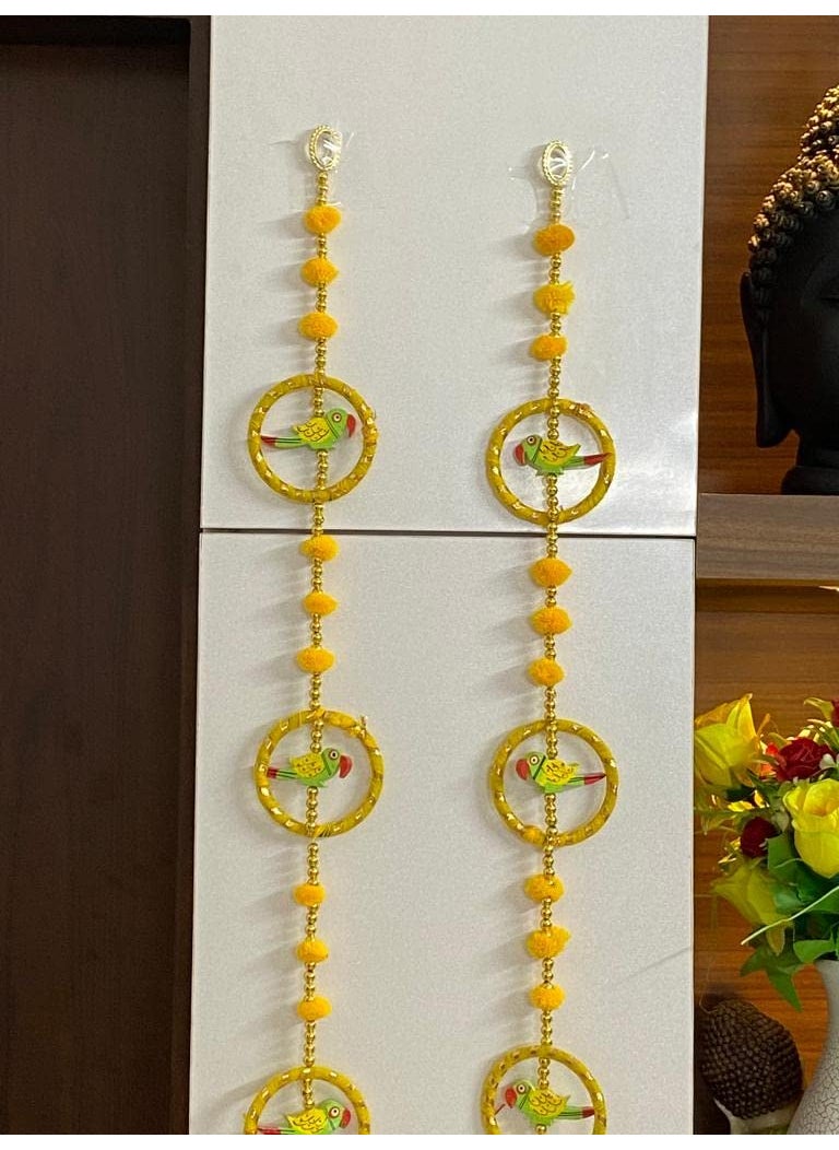 MAGPIE Magpie Collections Traditional Latkan Pair of 5 Parrot Moti Door latkan Toran Yellow Colour Bangle Home Dcor Bandhanwar for Decoration 3 Ft 2 String  - Image 3